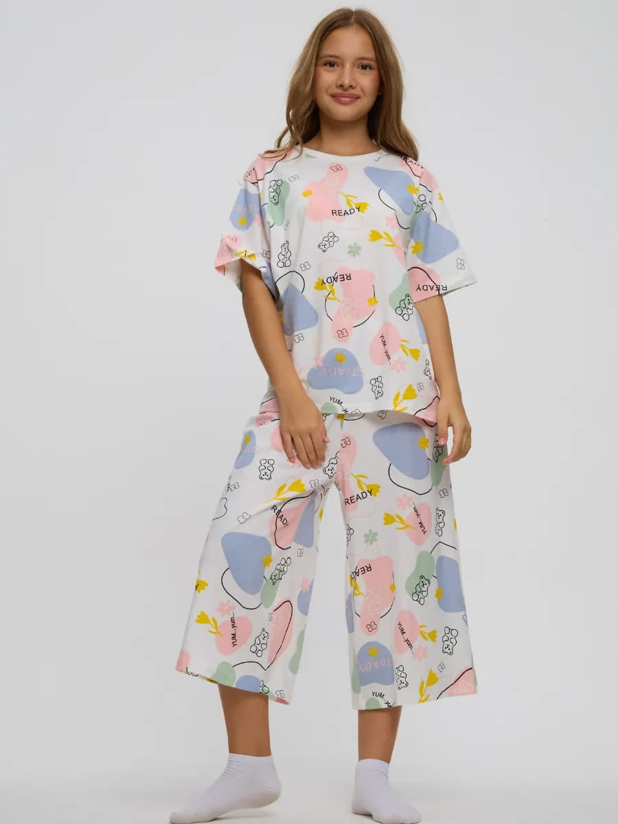 Пижама оверсайз с капри для подростка, домашний костюм