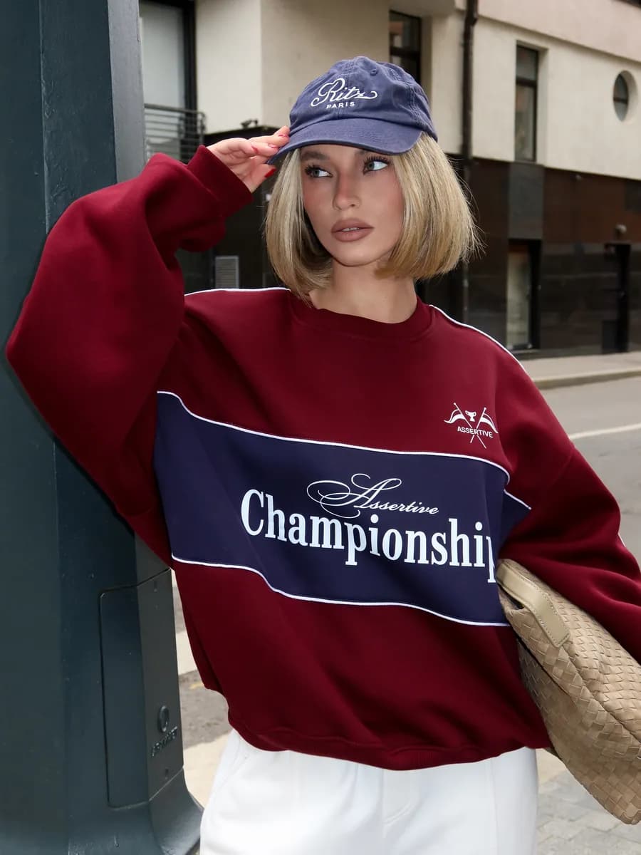 Свитшот оверсайз бордовый с принтом