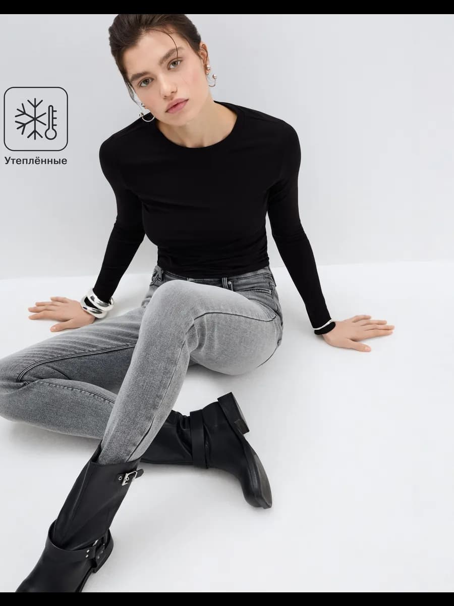 Серые утеплённые джинсы Legging на флисе