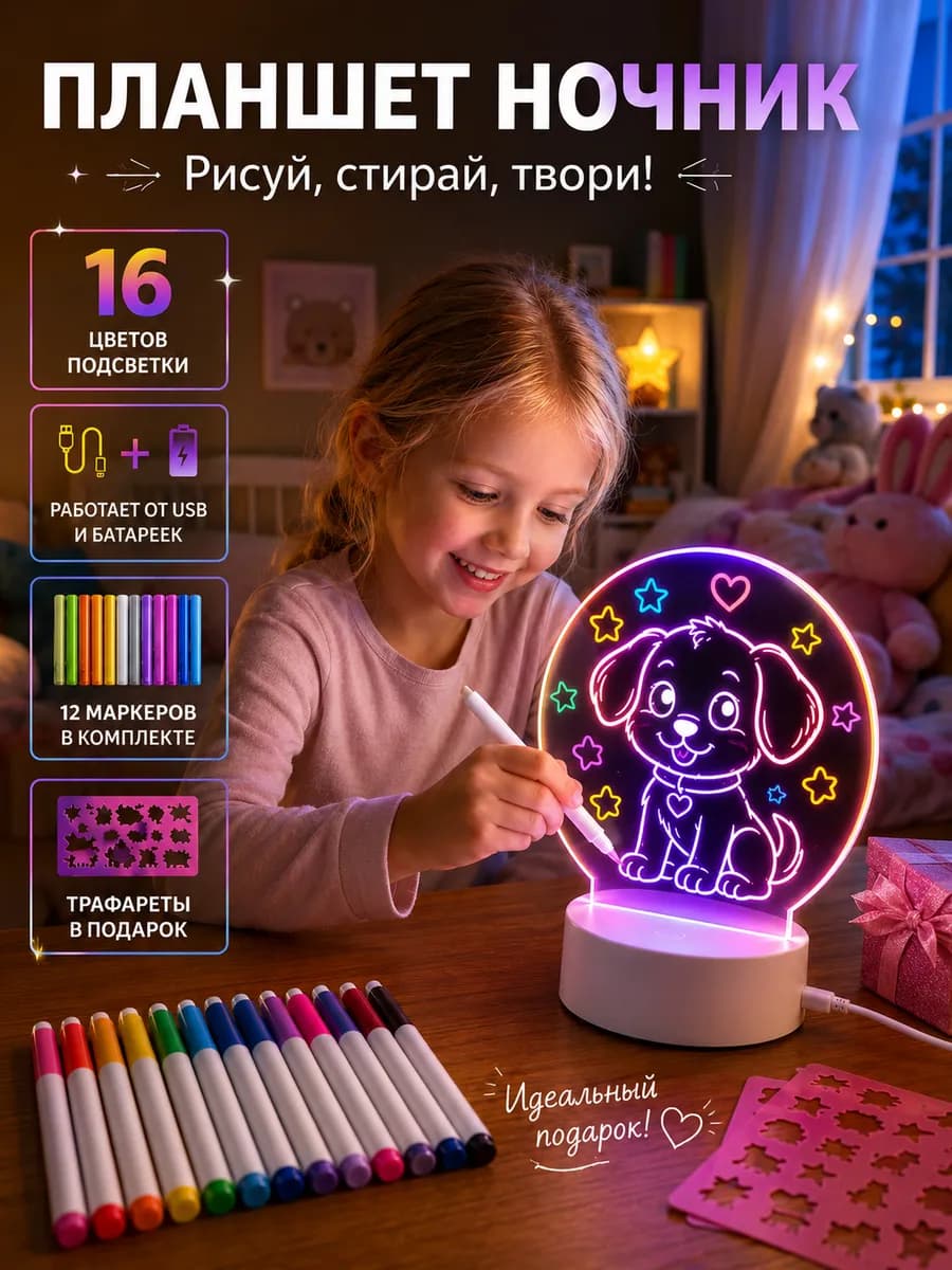 16 цветов Ночник на котором рисовать - подарок