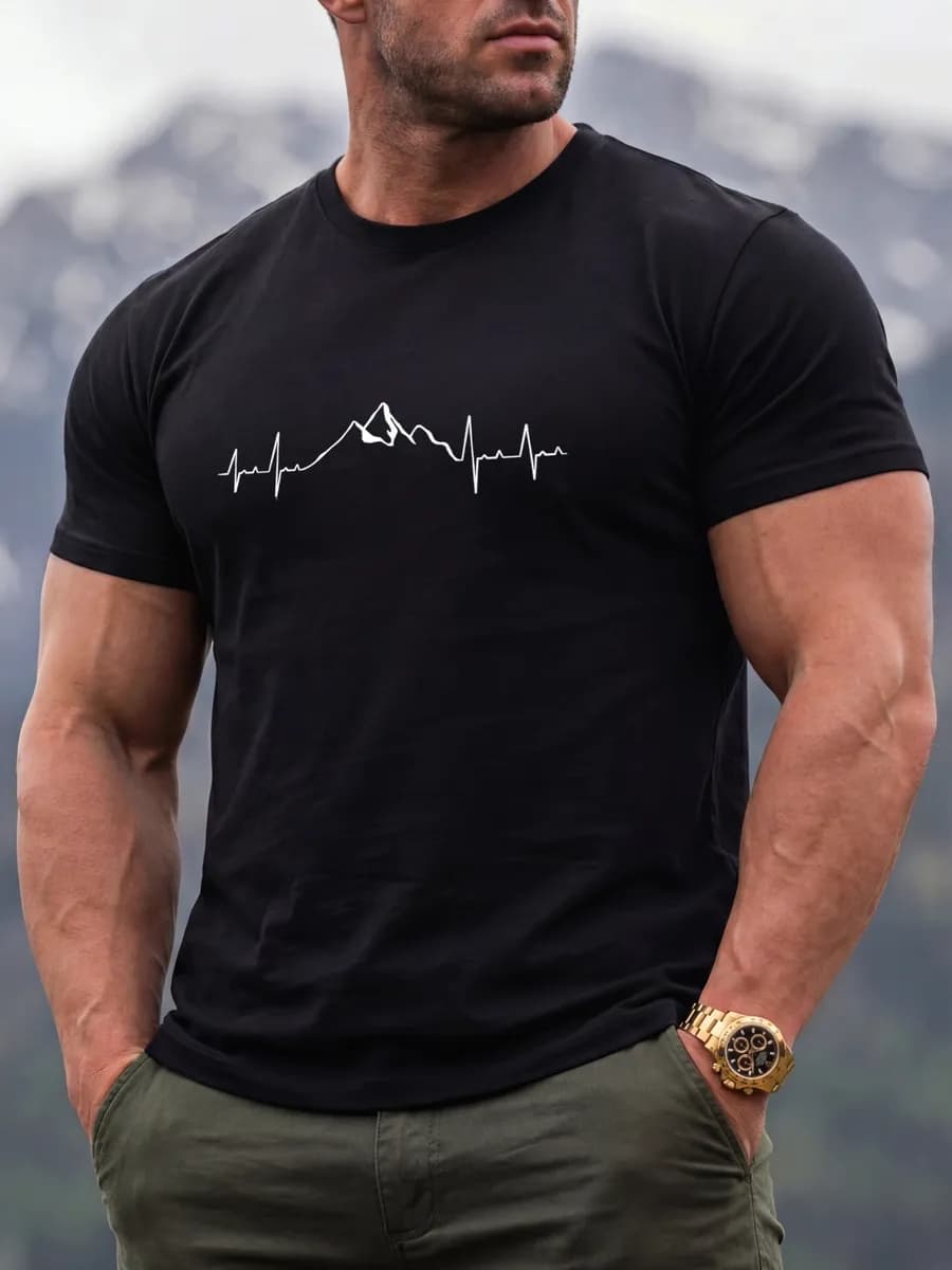 Футболка с принтом хлопок однотонная горы - фото 1