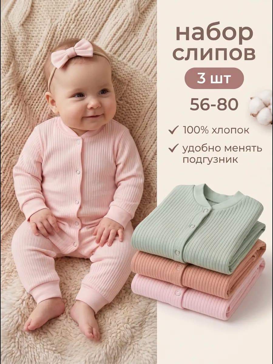 Слип для новорожденных девочек комбинезон нательный 3шт