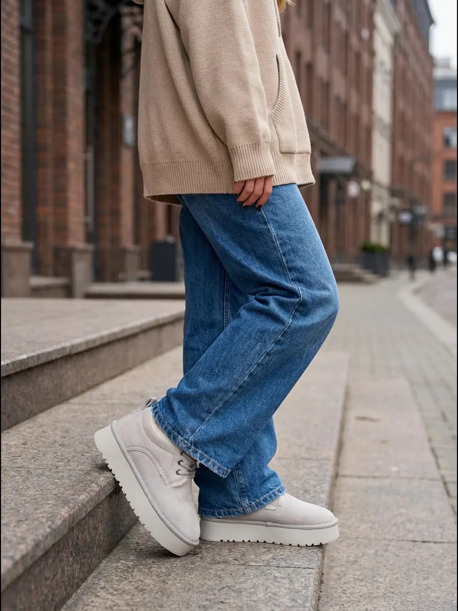 Угги короткие на высокой подошве замша - фото 1