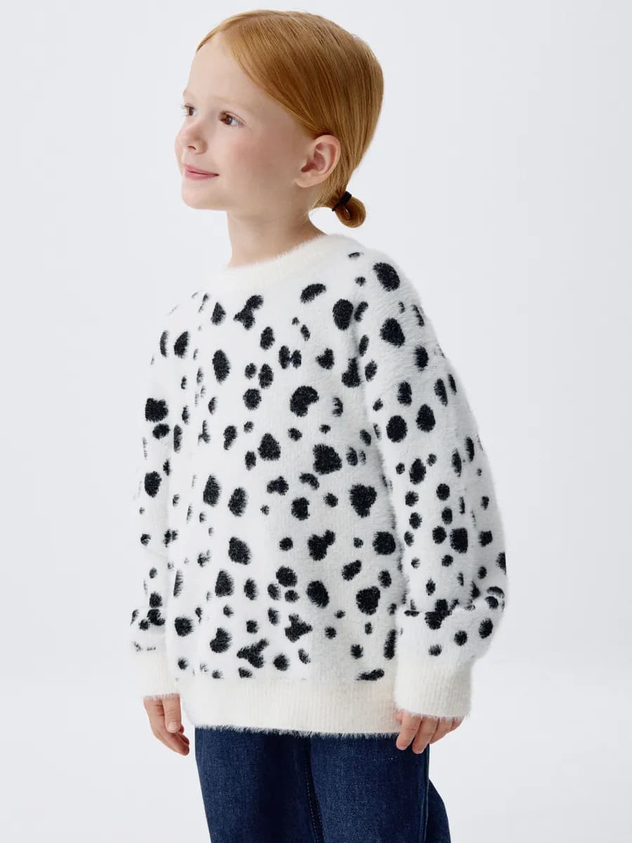 Вязаный джемпер оверсайз пушистый с принтом - фото 1