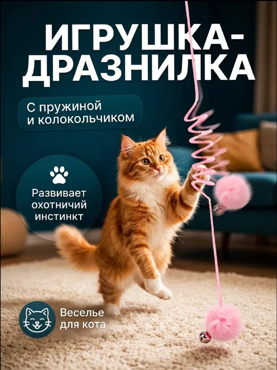 Игрушка дразнилка для кошек с пружиной