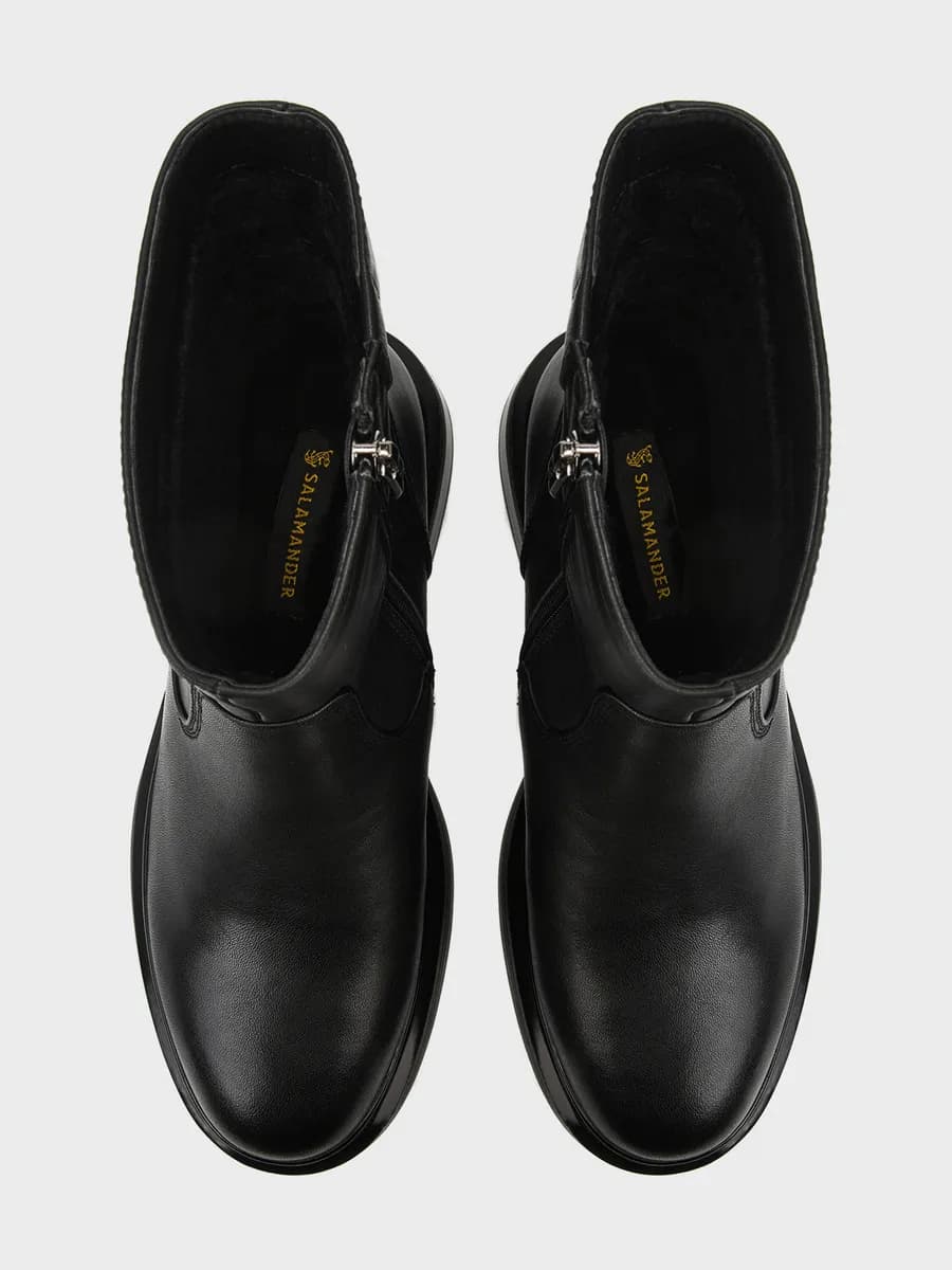 Ботинки зимние натуральная кожа и мех на каблуке высокие