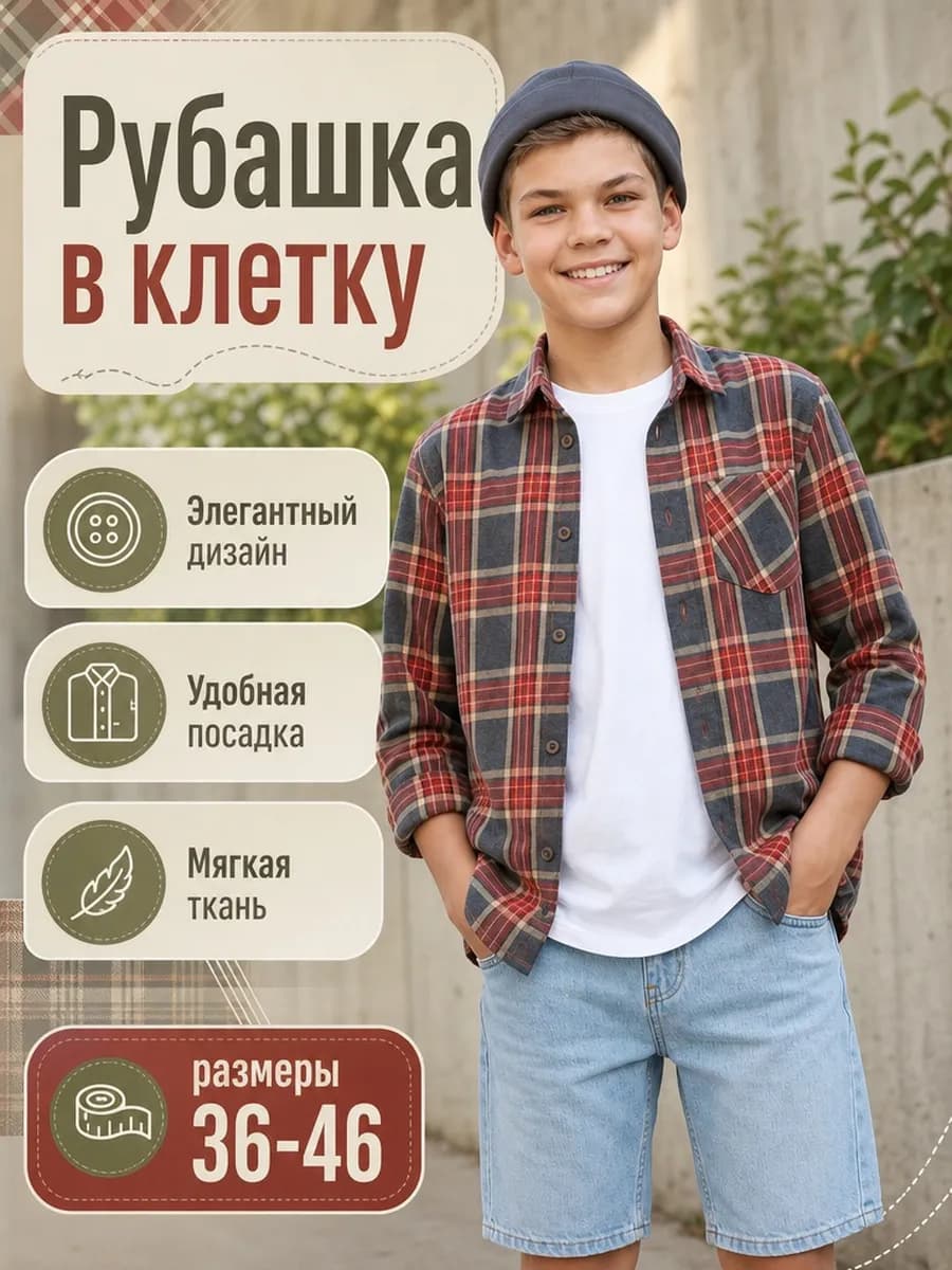 Рубашка в клетку подростковая