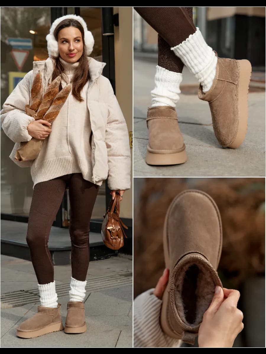 Угги зимние с мехом из натуральной замши