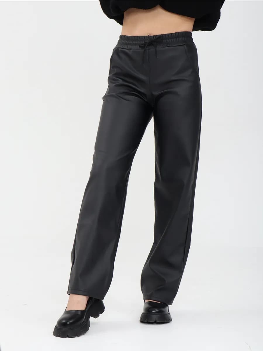 Брюки кожаные матовые утепленные