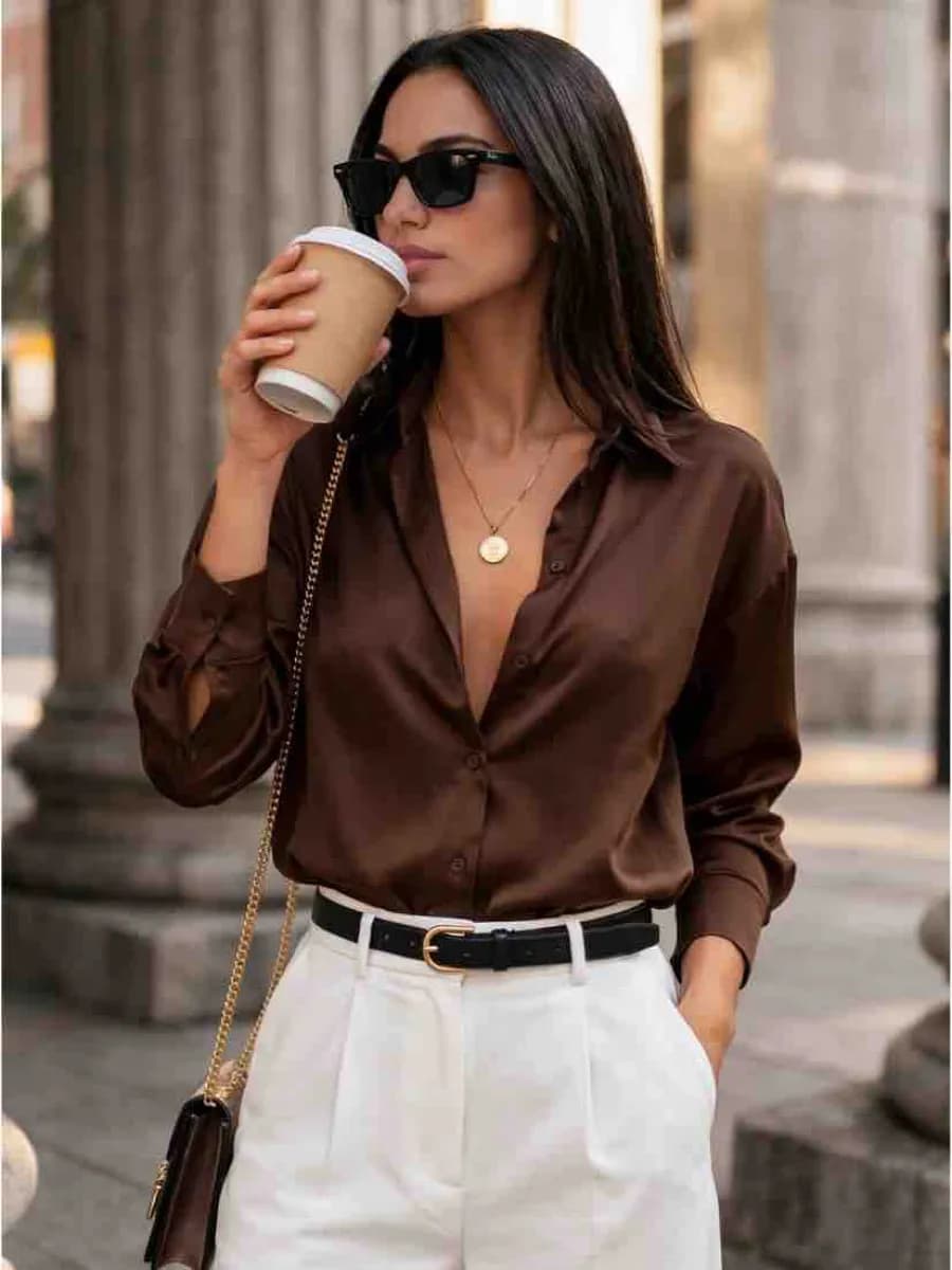 Рубашка шелковая оверсайз нарядная в офис