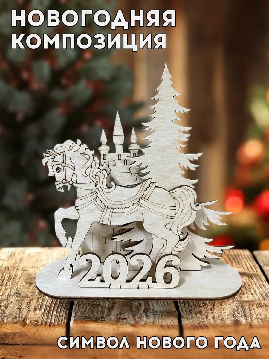 Новогодняя композиция символ года 2026 Лошадь и замок