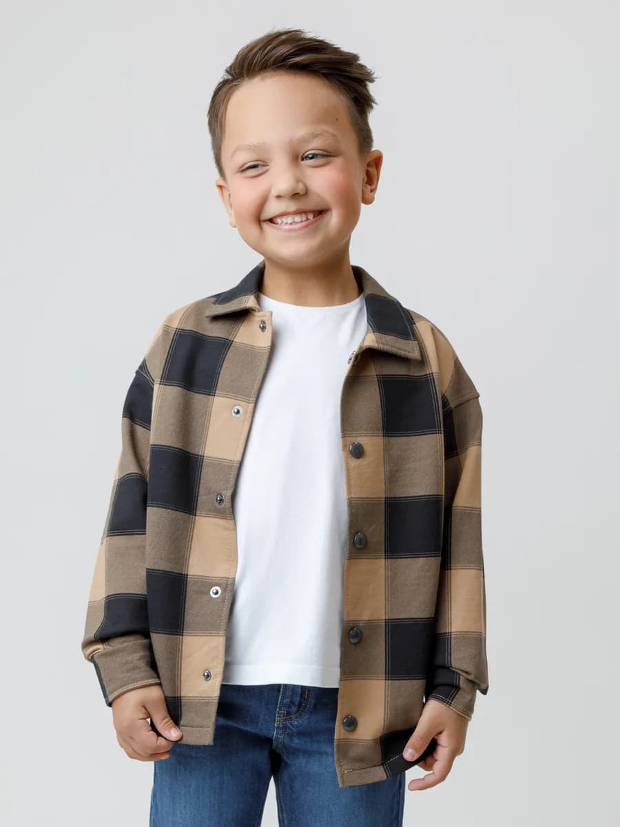 Хлопковая рубашка для мальчика с длинным рукавом