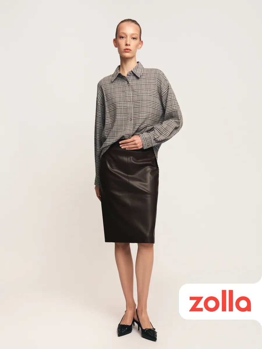 Женская юбка миди из экокожи прямая