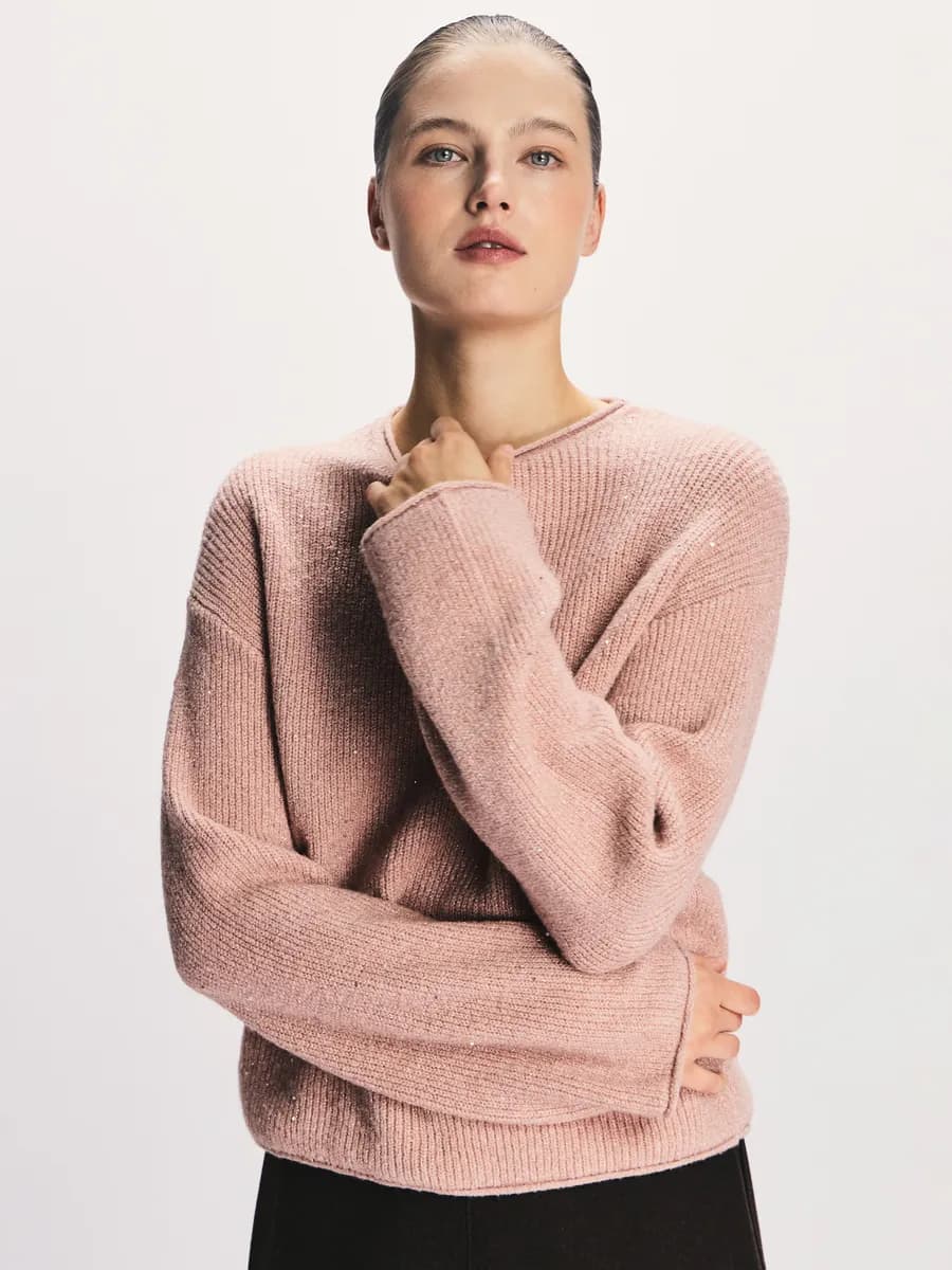 Джемпер вязаный в рубчик с люрексом и пайетками