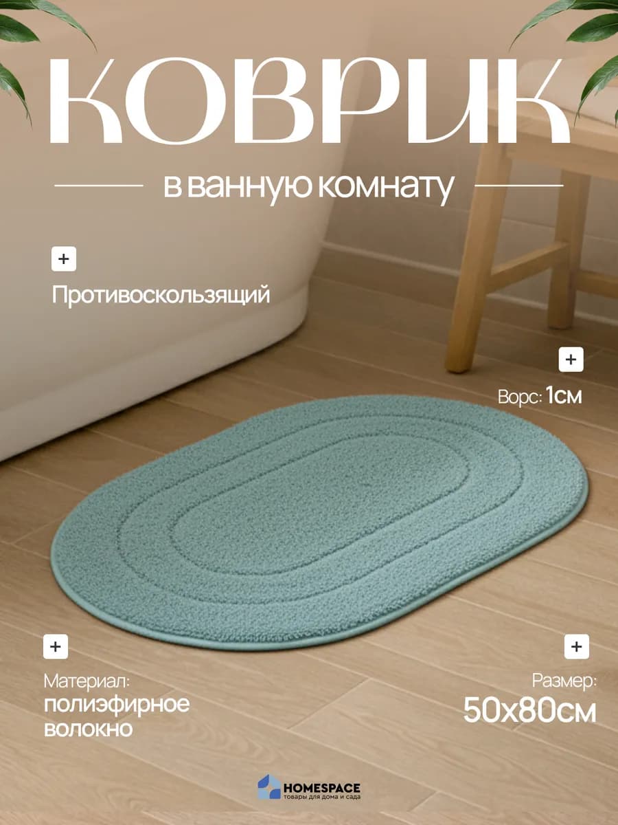Коврик для ванной комнаты или прикроватный 50 х 80см голубой