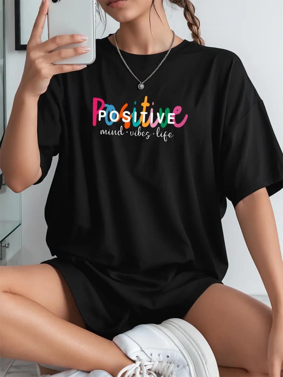 Футболка однотонная базовая оверсайз с принтом