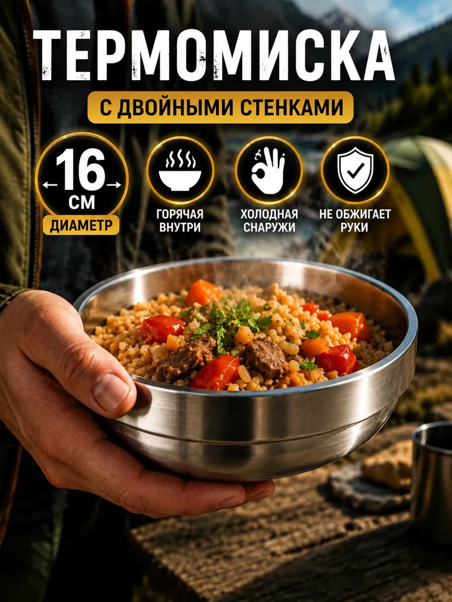 Термомиска из нержавеющей стали 16 см с двойными стенками