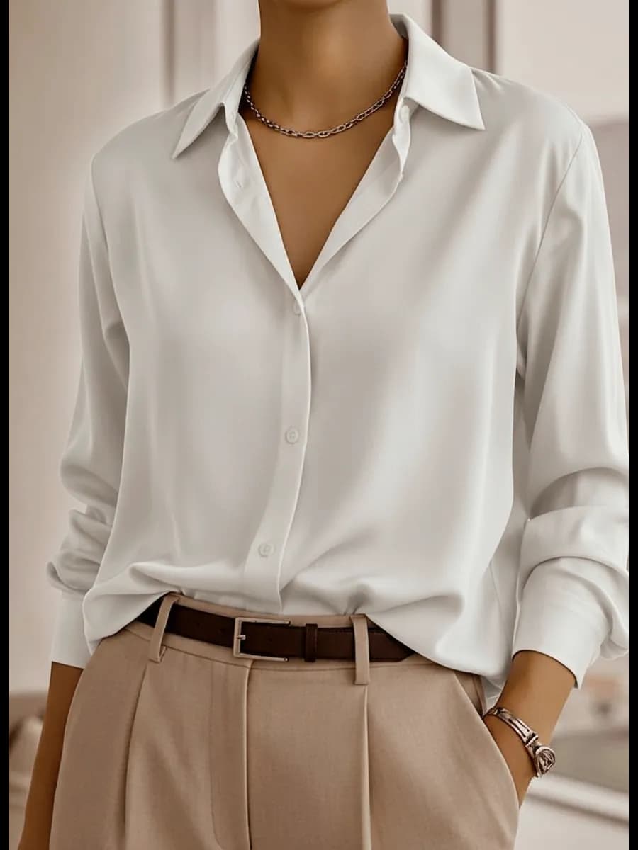 Шелковая рубашка белая оверсайз атласная