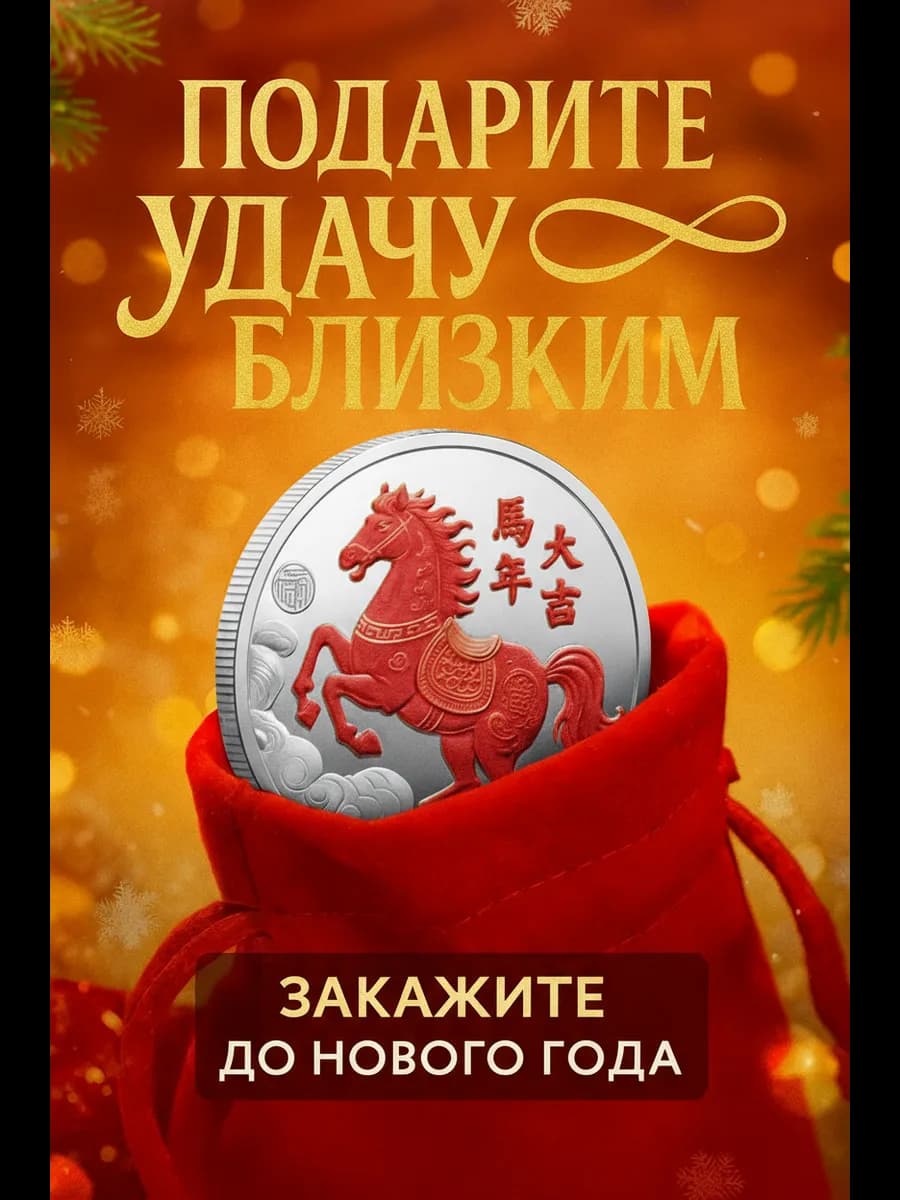 Подарок на новый год 2026 сувенирная монета на удачу