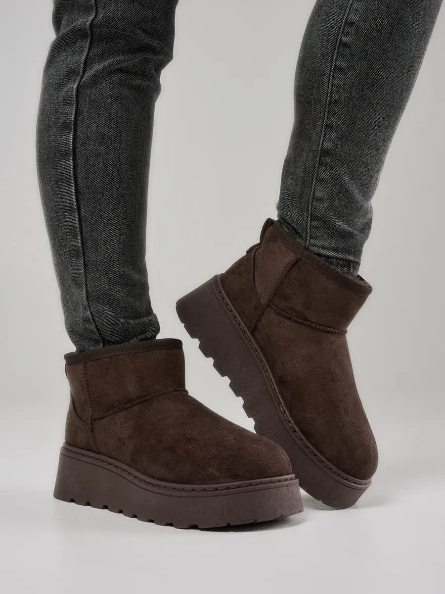 Угги зимние из замши на платформе 5 см