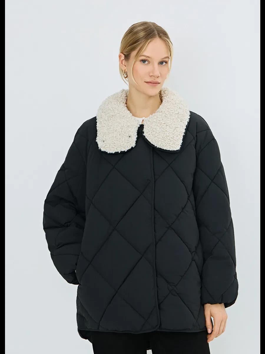 Куртка демисезонная укороченная с меховым воротником