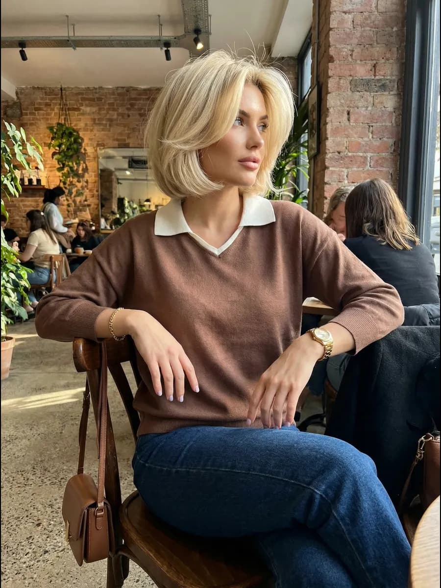 Джемпер поло вязаный офисный