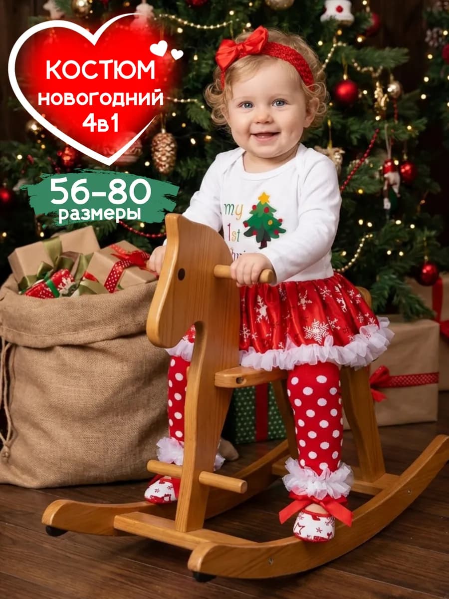 Боди с юбочкой на Новый год для новорожденных 4в1 - фото 1