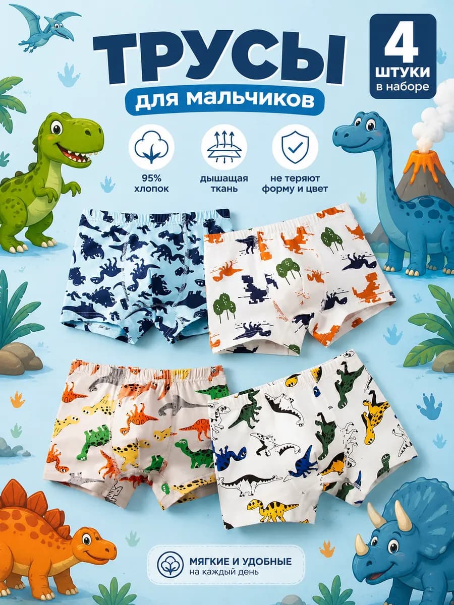 Детские трусы набор, мягкие и удобные, 4 штуки комплект