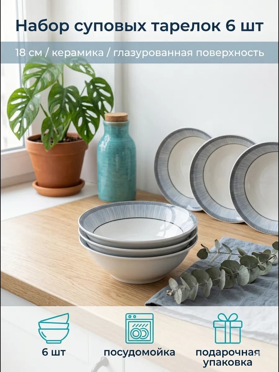 Тарелки набор 6 шт суповые 18 см