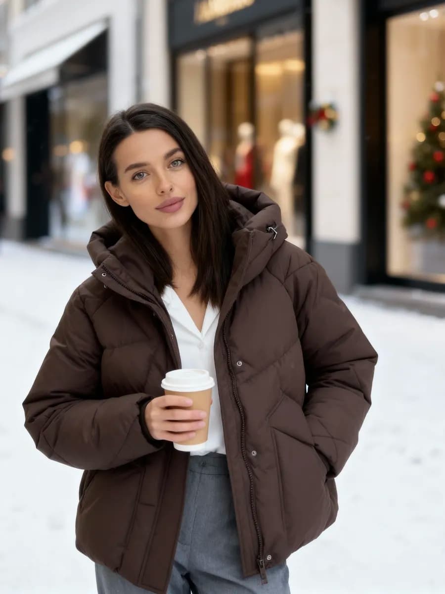 Куртка зимняя короткая с капюшоном демисезонная