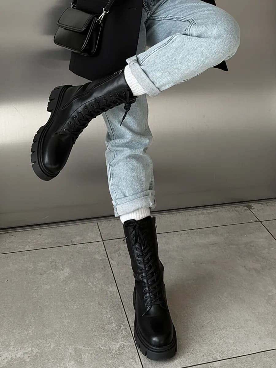 Ботинки зимние берцы на высокой подошве - фото 1