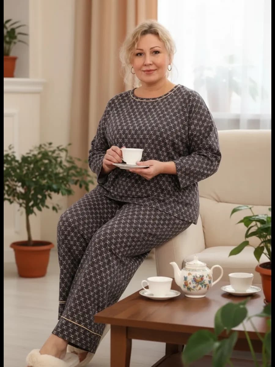 Домашний костюм со штанами пижама теплая большие размеры