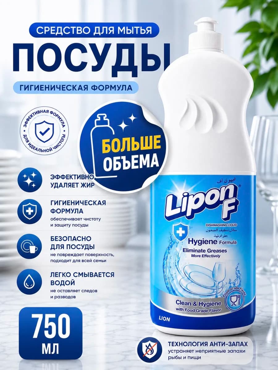 Средство для мытья посуды 750 мл. Lipon-F PRO, Свежесть