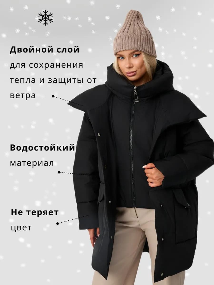 Пуховик длинный зимний с капюшоном