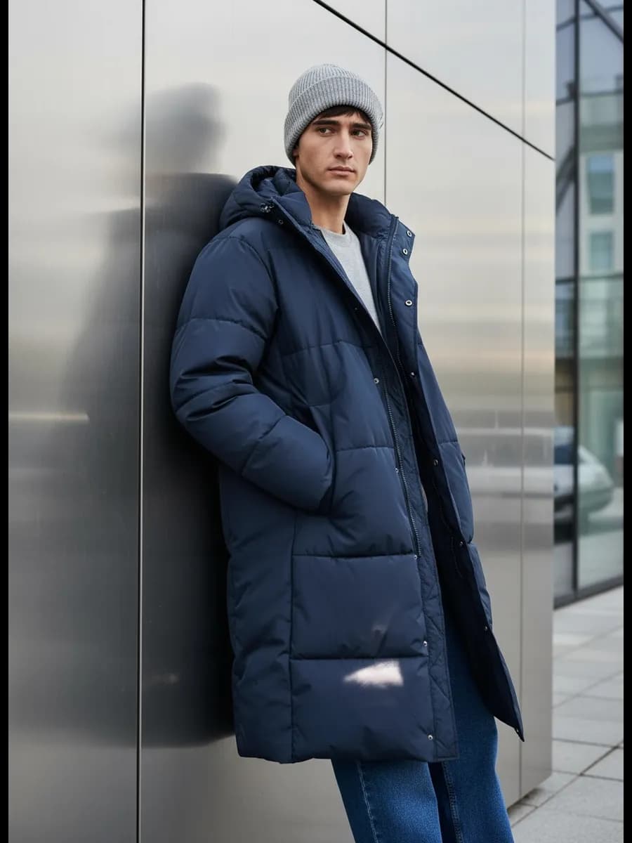 Куртка зимняя с капюшоном удлиненная