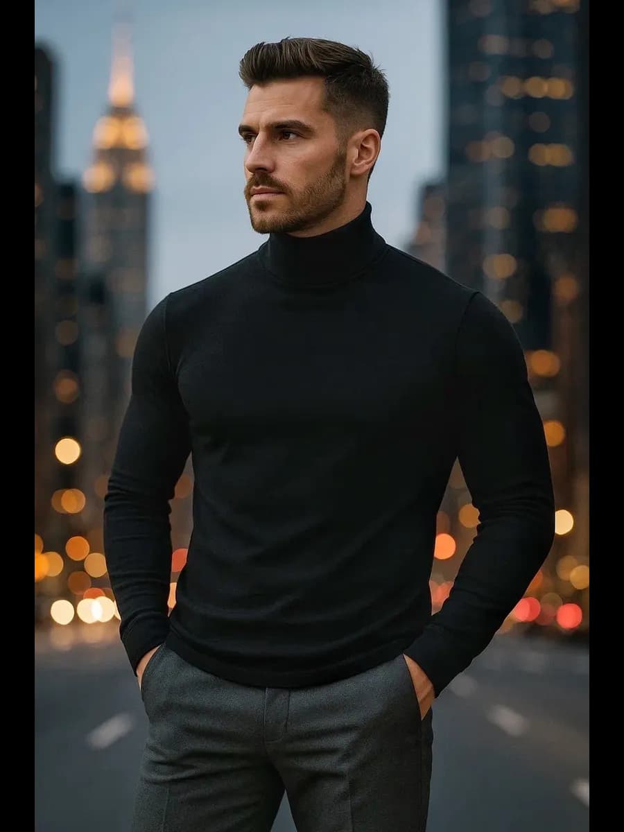 Водолазка тонкая с длинным рукавом хлопок - фото 1