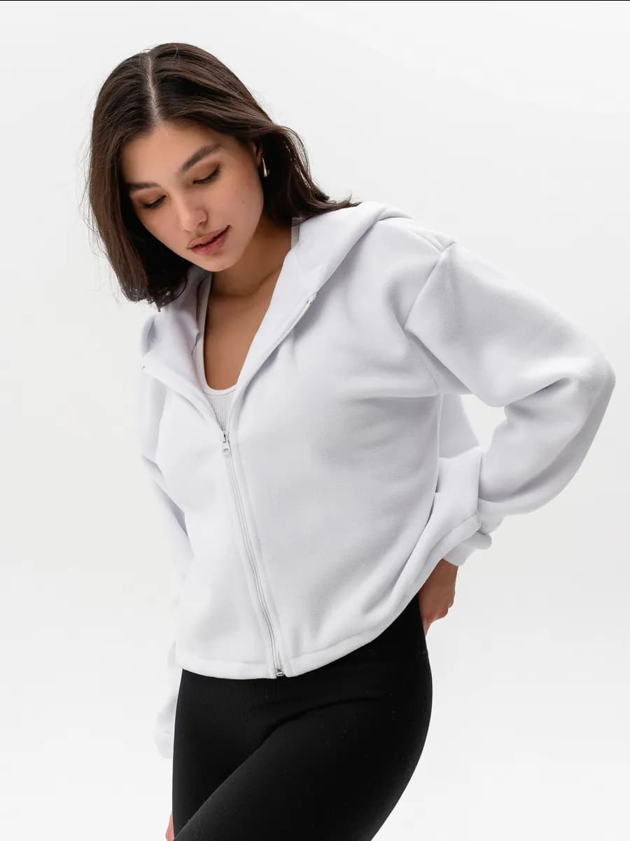 Флисовая кофта худи укороченная с капюшоном теплая