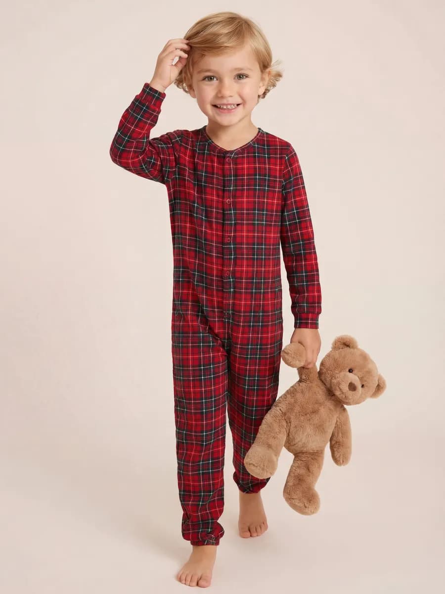Детская пижама комбинезон новогодняя в клетку