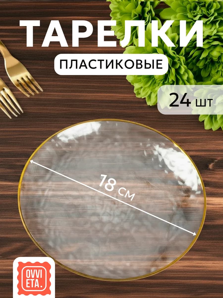 Тарелки одноразовые пластиковые для праздника 24 шт