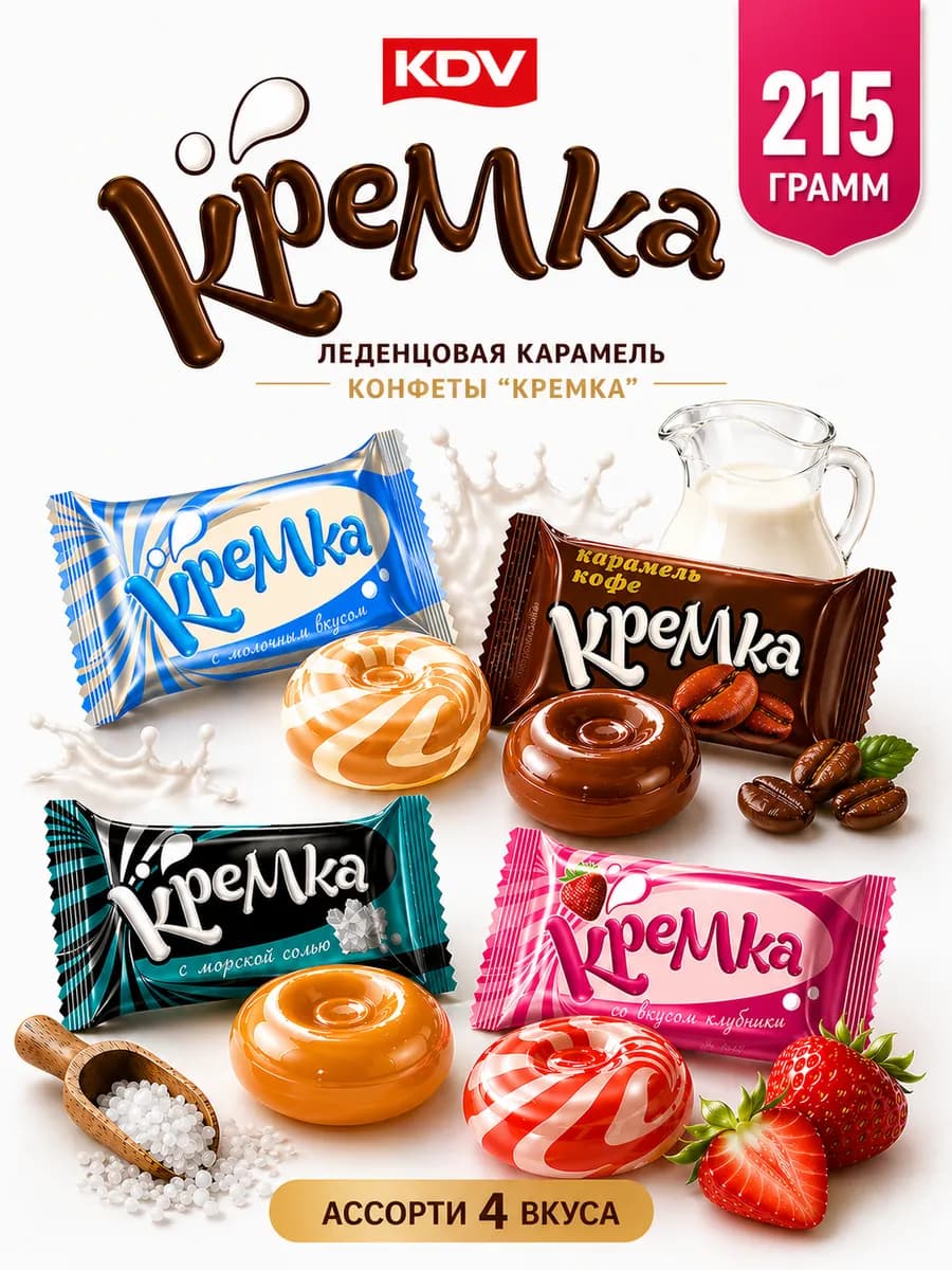 Конфеты карамель леденцовая Кремка 4 вкуса 215 г