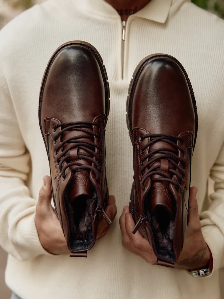 Зимние ботинки с мехом кожаные