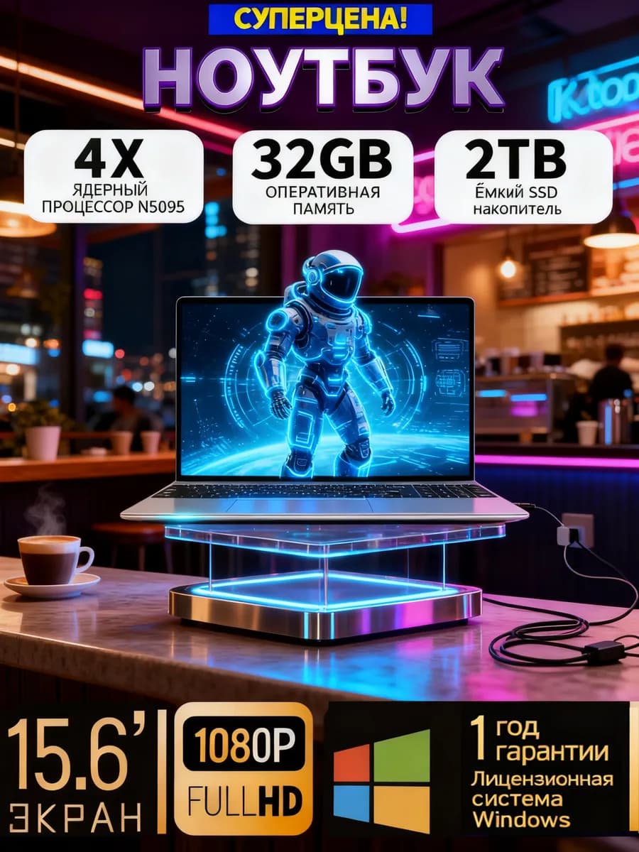Мощный ноутбук для работы и учебы 15 6" IPS 16ГБ 2ТБ SSD