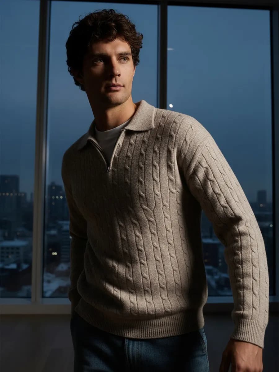 Свитер-поло вязаный с полузамком молния