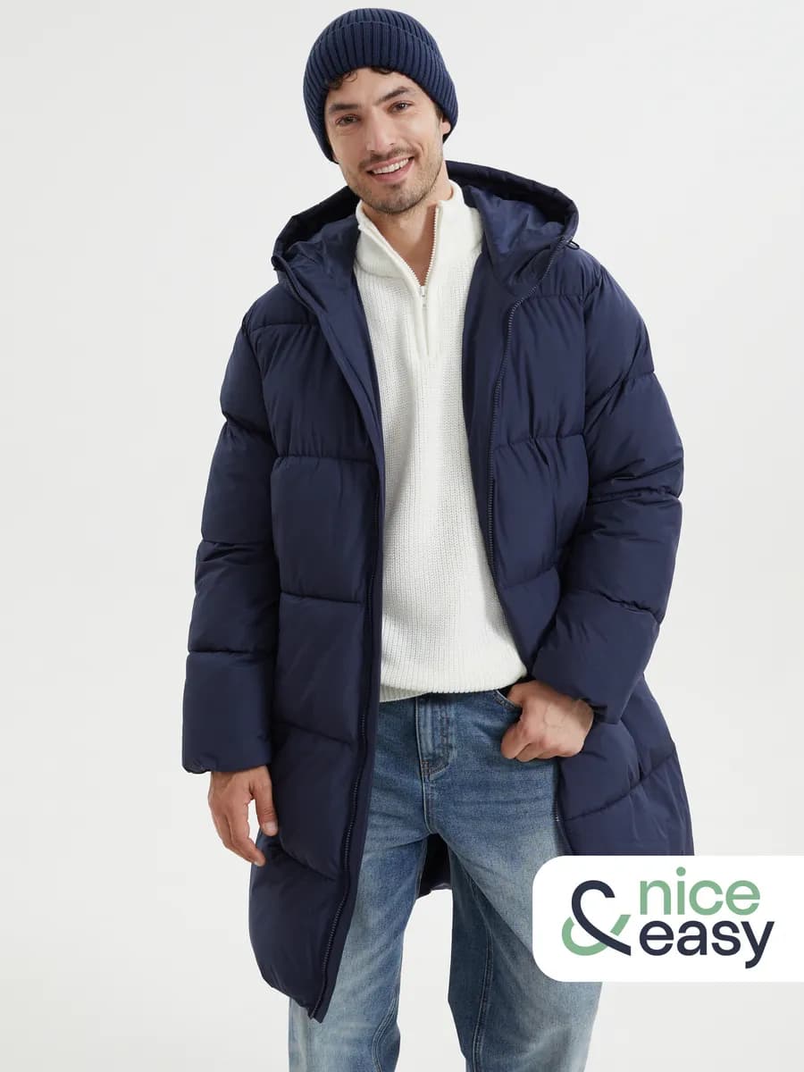 Тёплая мужская куртка-пальто с капюшоном