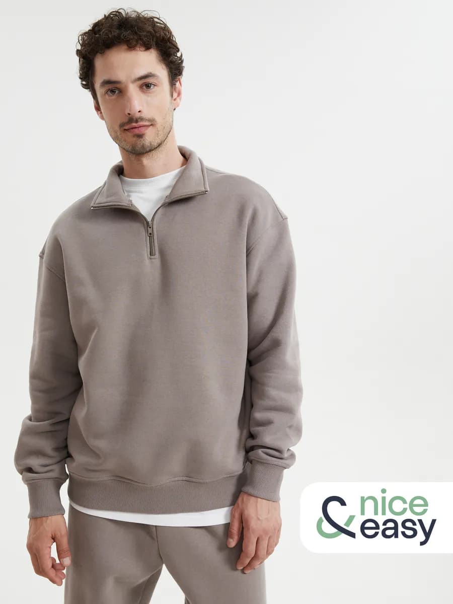 Мужской свитшот прямой на молнии начёс