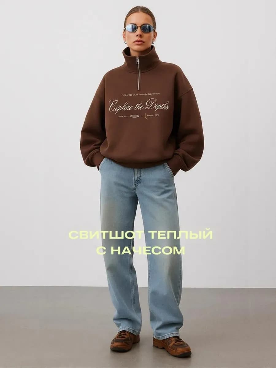 Свитшот оверсайз на молнии с начесом
