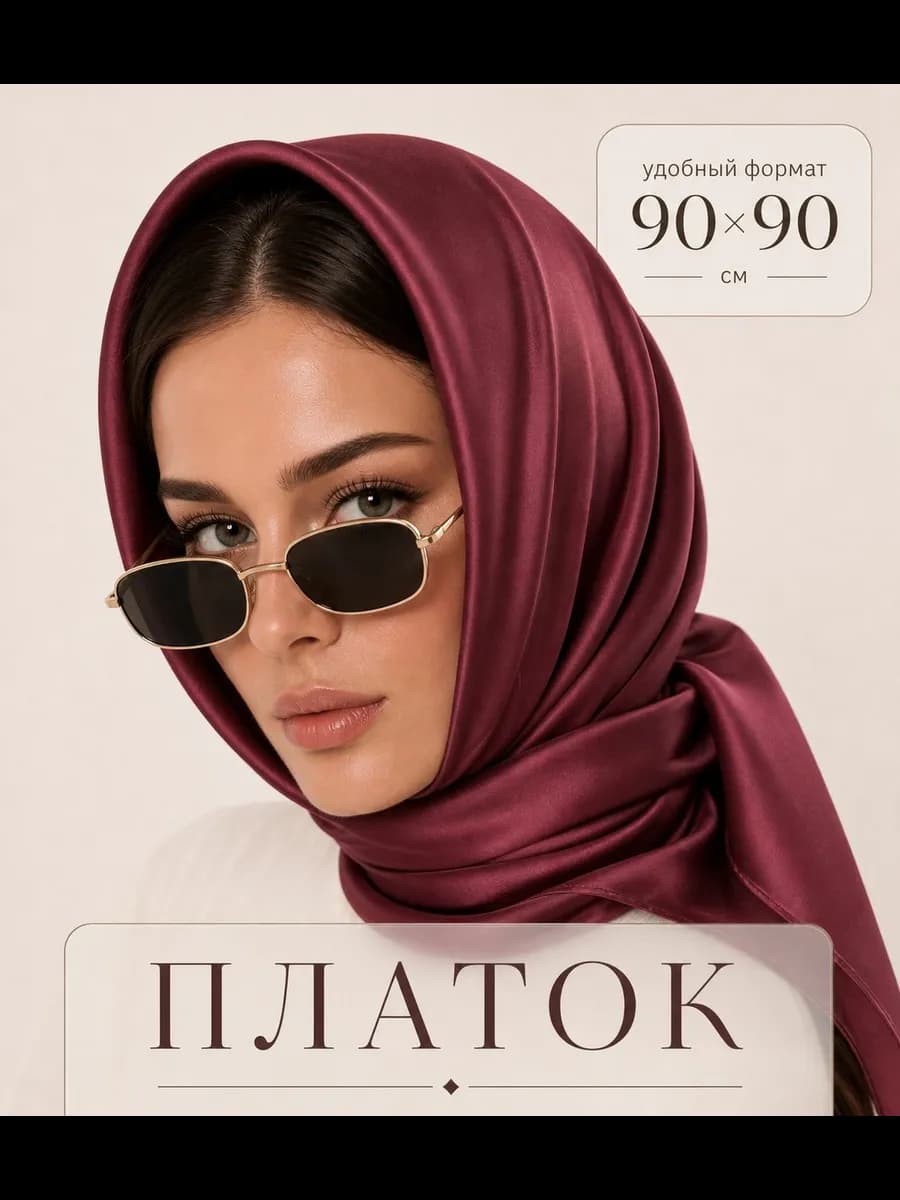 Платок бюджетный атласный на голову и шею