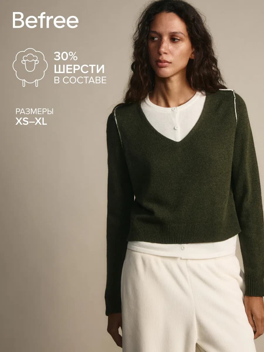 Джемпер вязаный двуслойный с шерстью