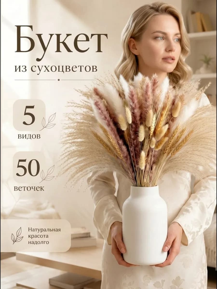Сухоцветы для декора и интерьера, букет натуральный сухой