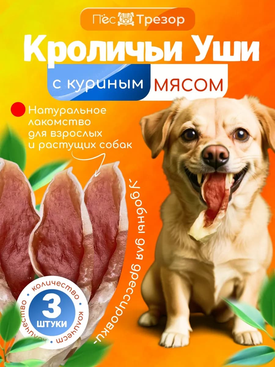 Кроличьи уши для собак 60гр (3-4 шт)— лакомство для дрессир